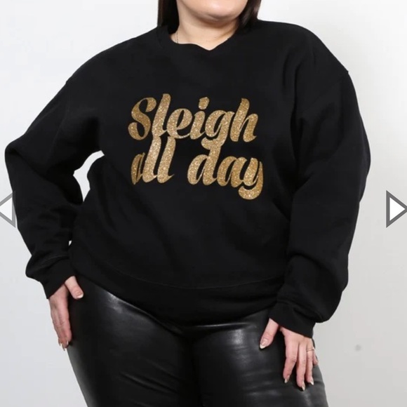Brunette The Label Tops - Brunette the Label “Sleigh All Day” Limited Edition Glitter Sweatshirt, NWT